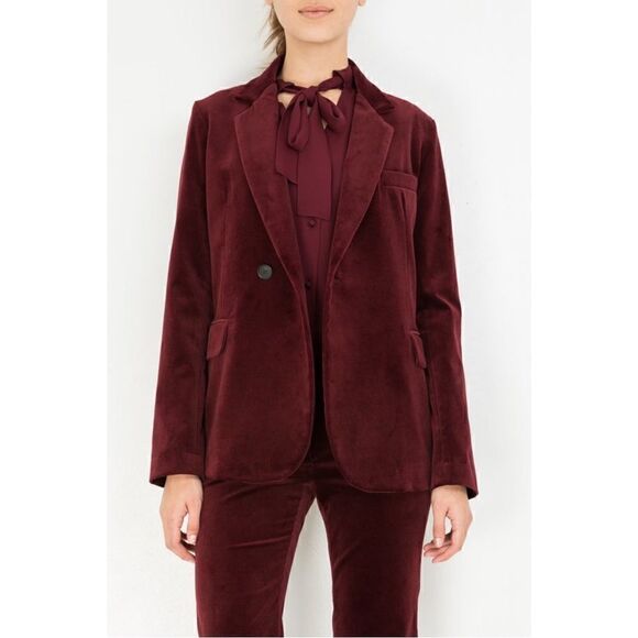 Nili Lotan Classon Velvet Burgundy Single Breasted One Button Jacket Blazer Sz 8 - Picture 2 of 7